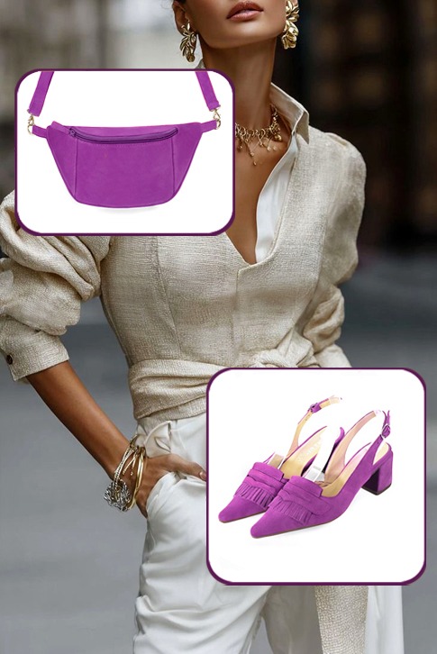 Dress slingback heels in mauve purple leather with medium block heels and pointed toe - Top view